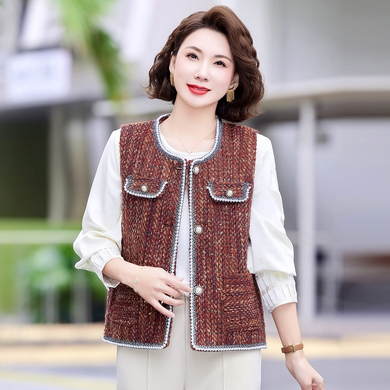 休闲中年妈妈马甲女春秋季短款洋气百搭宽松大码外穿显瘦背心马夹