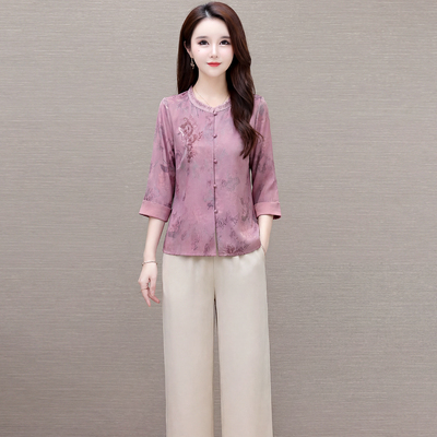 宽松中老年女洋气裤裙两件套薄