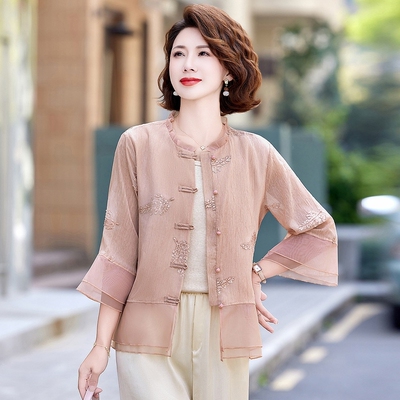 七分袖国风中老年女春季休闲小衫