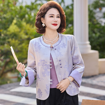 妈妈装紫色国风盘扣气质短款上衣