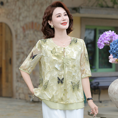 阔太太洋气高贵上衣中老年女装