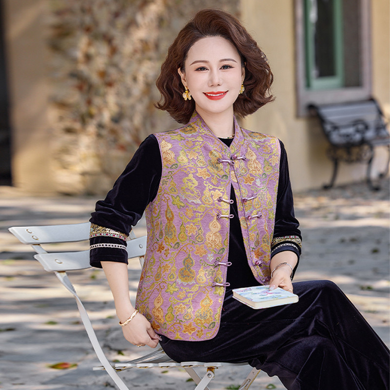 新中式妈妈春装套装马甲外套2026新款中老年小衫上衣三件套女装