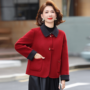 奶奶风毛呢外套女中老年妈妈装翻领盘扣时尚洋气减龄大衣翻领外套