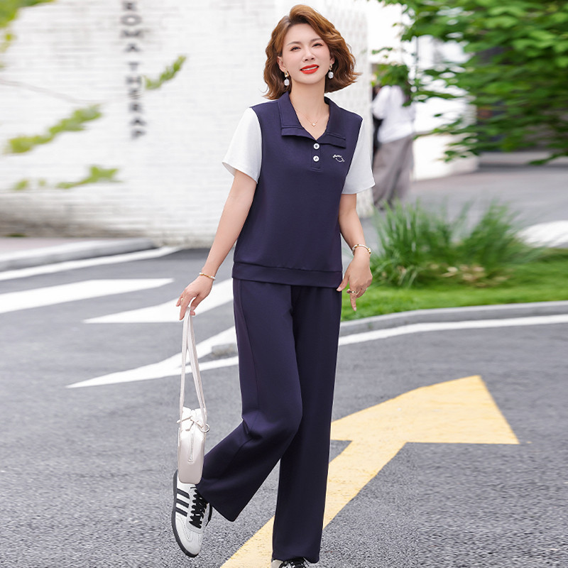 套装中老年女夏季休闲上衣裤子