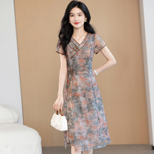 贵夫人时尚妈妈连衣裙女夏2026新款旗袍高端大气上档次小个子裙子
