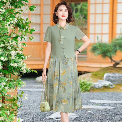 新中式妈妈夏装连衣裙端庄大气
