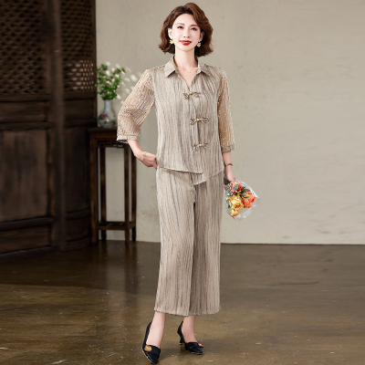 春夏新款时尚阔太太上衣裤子套装