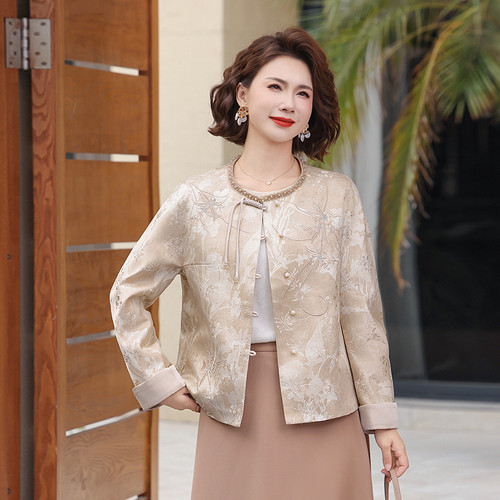 中老年女提花盘扣气质短款上衣