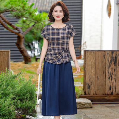 气质妈妈夏装国风连衣裙两件套装