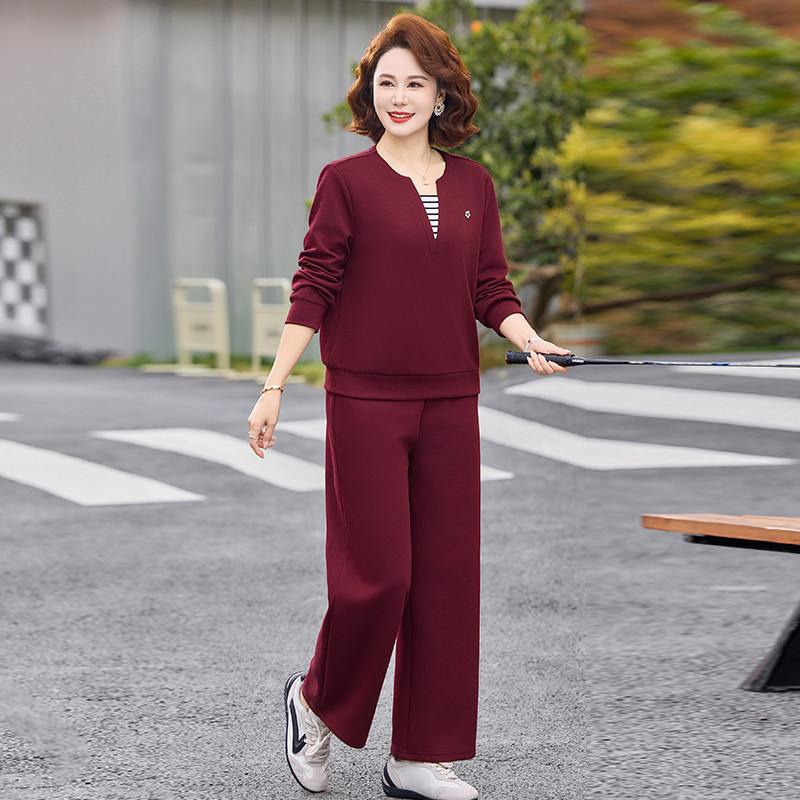 休闲运动服套装女春秋两件套2026新款妈妈春装卫衣中老年女款上衣