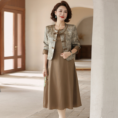高端气质妈妈春装连衣裙套装