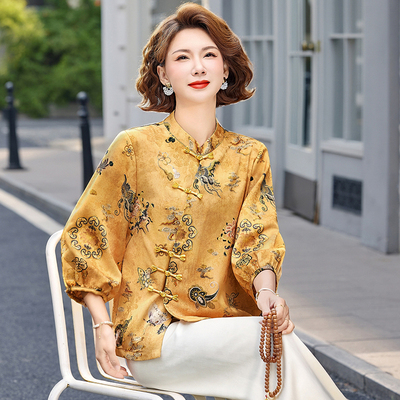 新中式风立领花边盘扣七分袖上衣