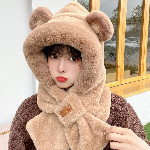 骑行帽子可爱女围巾一体冬季