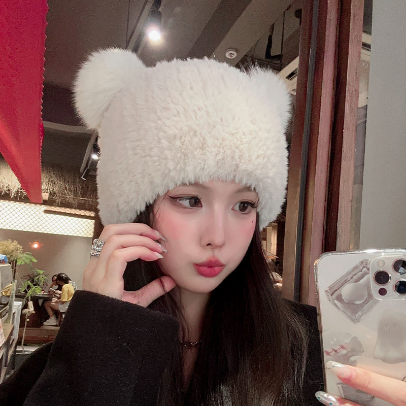 爆毛毛熊耳帽可爱保暖女显脸小