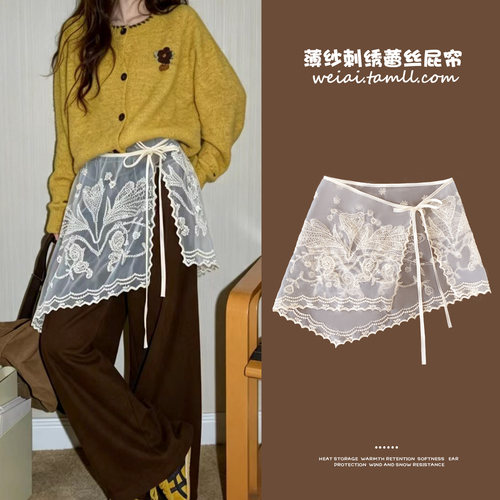 辣妹风蕾丝网纱叠穿打底裙帘