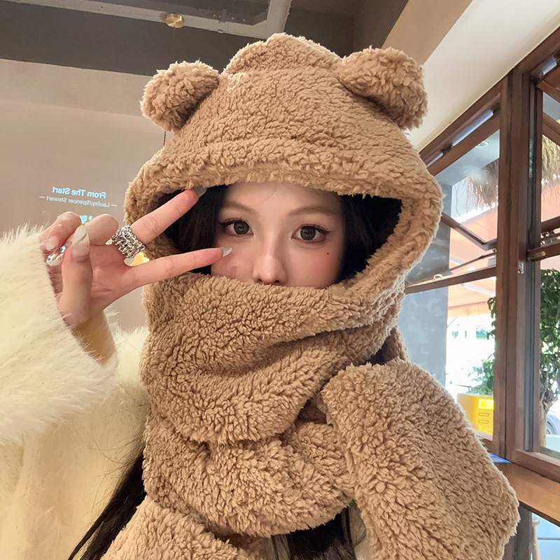 简约纯色保暖小熊三件套