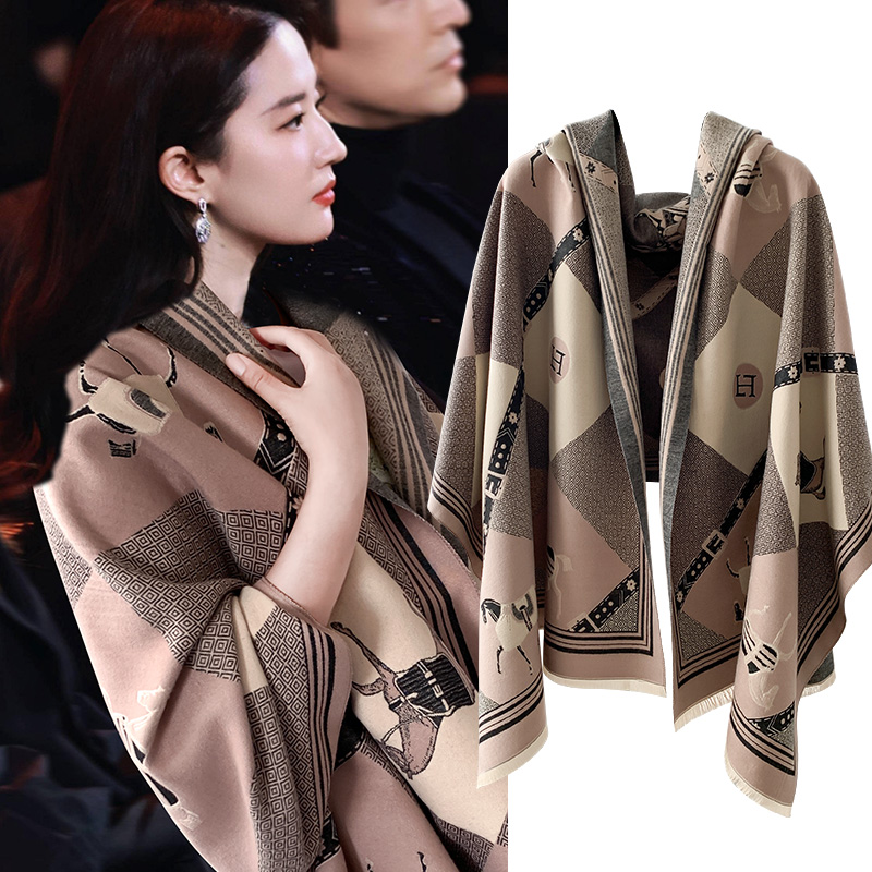 百搭大尺寸仿羊绒披肩女复古