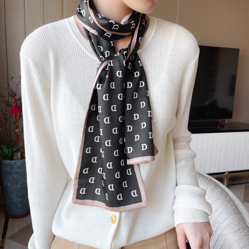 韩版小丝巾D字母ins韩国东大门小领巾女百搭装饰细窄长条飘带丝带