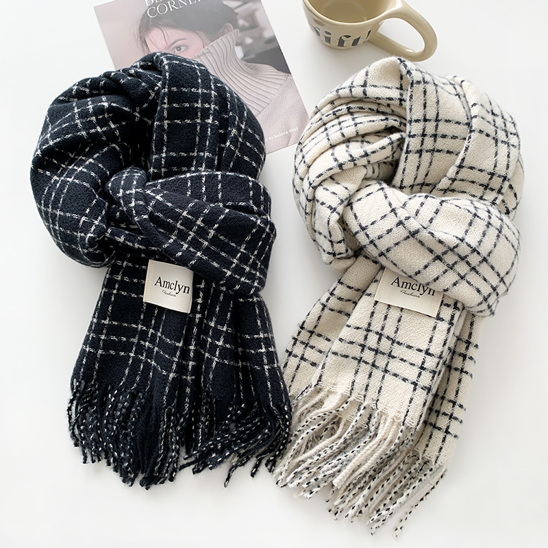 惟嫒秋冬细线格子围巾仿羊绒面料