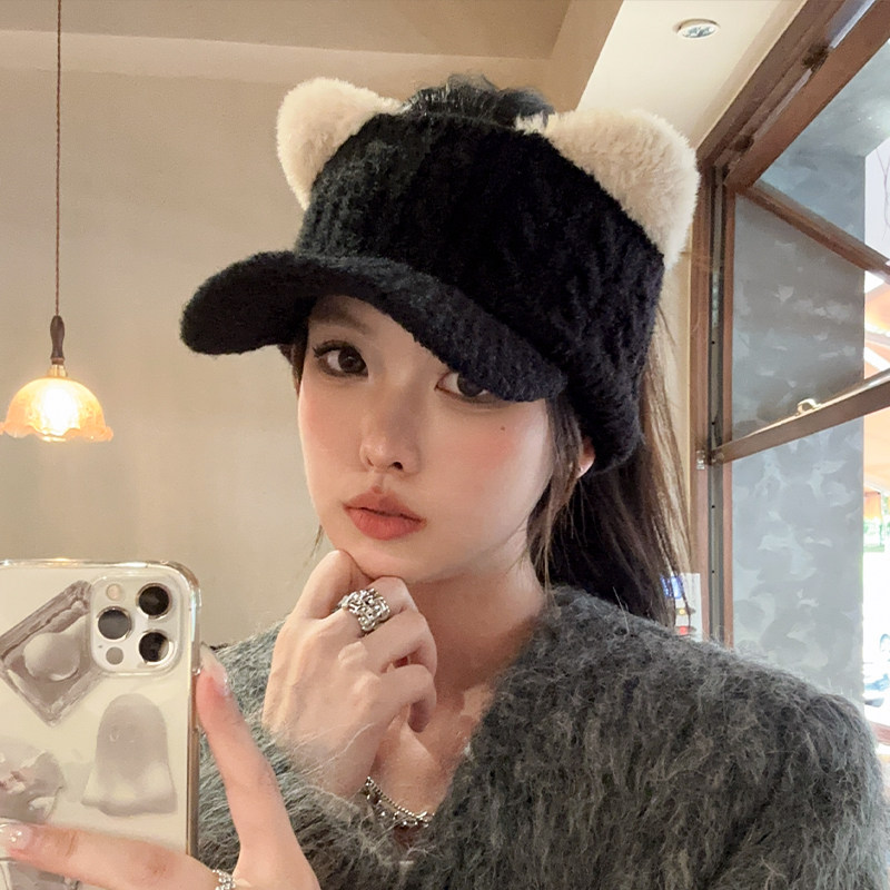 针织毛线空顶帽女秋冬季扎马尾棒球帽韩版百搭可爱小熊耳朵鸭舌帽,服饰配件/皮带/帽子/围巾,帽子,淘宝优惠券,粉丝福利购,淘宝优惠卷