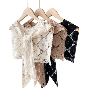 蕾丝装饰小披肩夏季外搭毛线春秋季网红打结女搭肩假两件护颈围巾