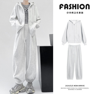 宽松运动服套装女春秋高级感连帽长袖卫衣外套束脚卫裤显瘦两件套