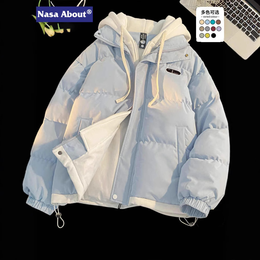 NASA新款假两件联名棉衣羽绒服女款冬季美式潮牌情侣面包棉服外套