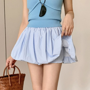 冰丝甜美花苞短裙女夏季新款高腰休闲A字蓬蓬防走光南瓜裤半身裙