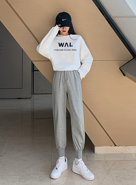 灰色运动裤女155小个子秋新款显瘦ins潮哈伦裤薄款卫裤H440