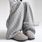 裤 简约高腰休闲显瘦百搭拖地小众西装 子 女春夏新款 植绒爱心阔腿裤