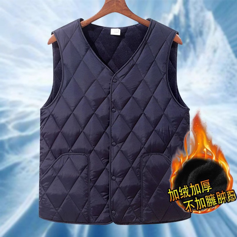 秋冬男士棉马甲多兜保暖背心大码加绒羽绒棉马夹厚款老人坎肩背心