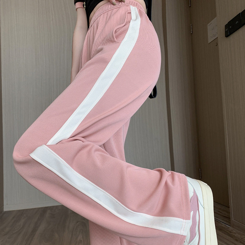 2025夏季新款冰丝薄款运动裤休闲百搭垂感阔腿裤女显瘦直筒裤子女