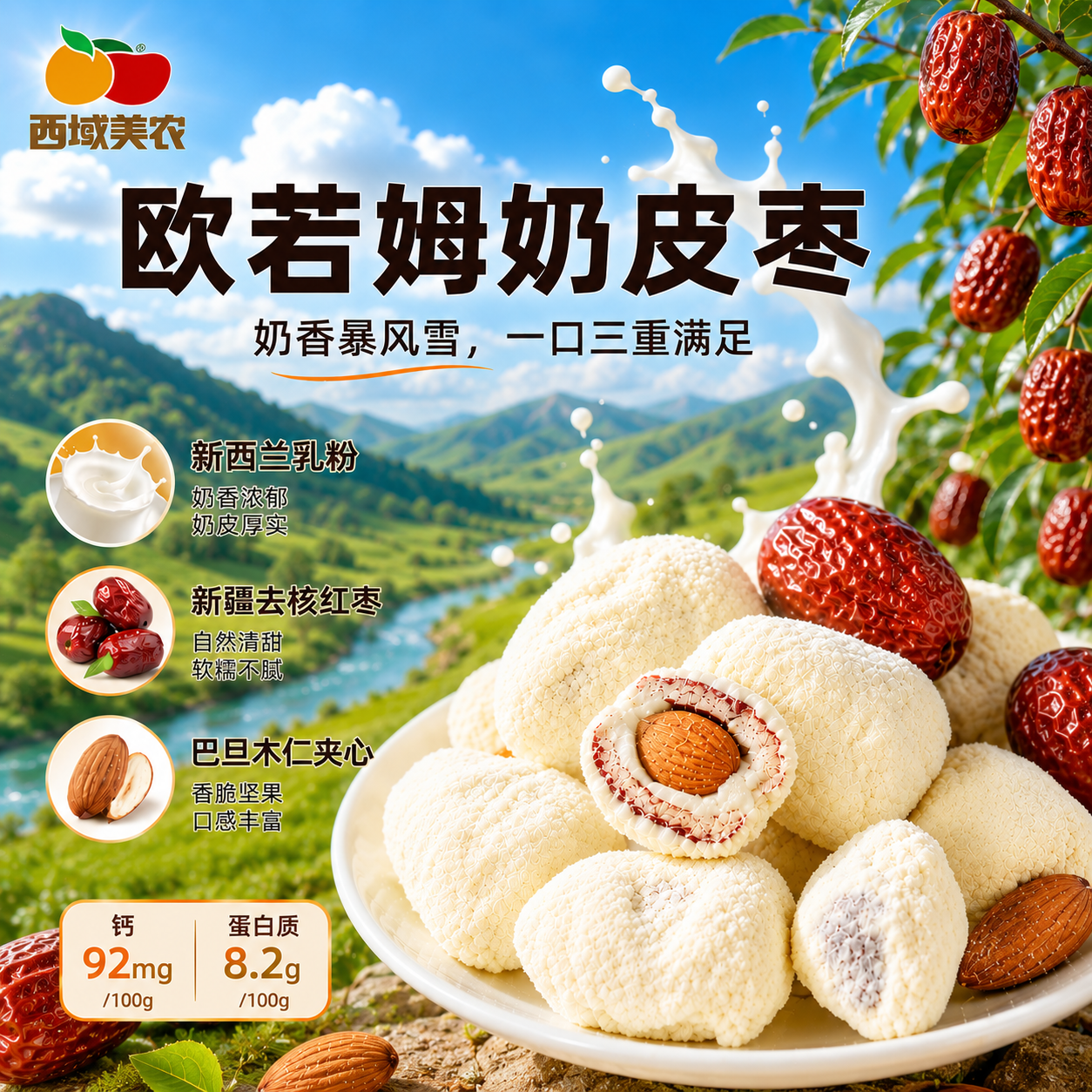 西域美农欧若姆奶皮枣130g新疆红枣巴旦木奶仁枣去核奶制解馋零食