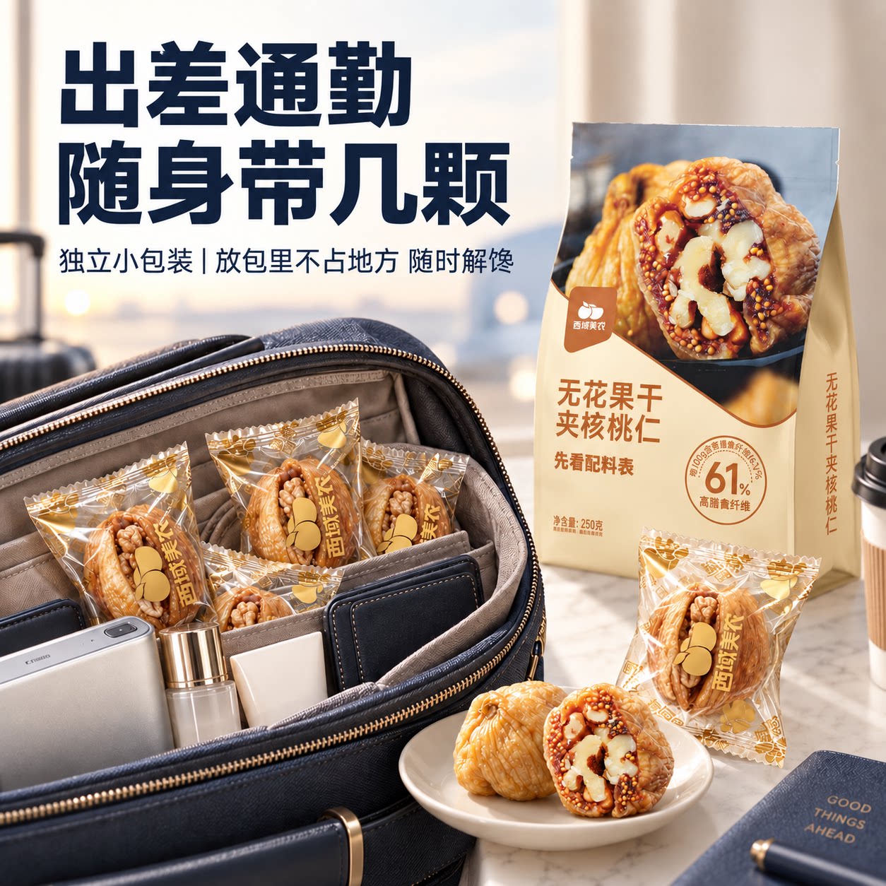 西域美农无花果干夹核桃仁250g*2软糯即食出差坚果零食独立包装A