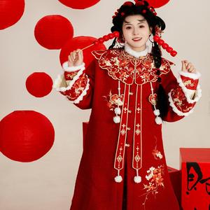 迷仙纪2024新款汉服女毛呢圆领披袄大衣冬季国风日常新年战袍拜年