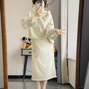 迷仙纪汉服原创旗袍女改良冬款加绒加厚马甲国风少女温柔套装