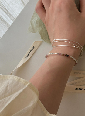 S925纯银粉紫碧玺碎银子手链