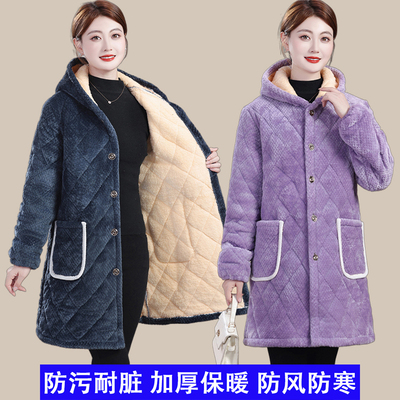 妈妈装三层加厚保暖棉服女防寒