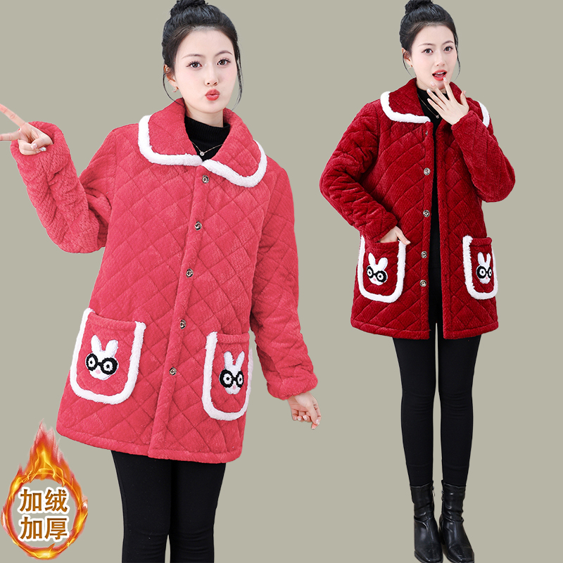 冬季新款加绒加厚棉服外套女装时尚百搭三层夹棉保暖罩衣防寒棉衣