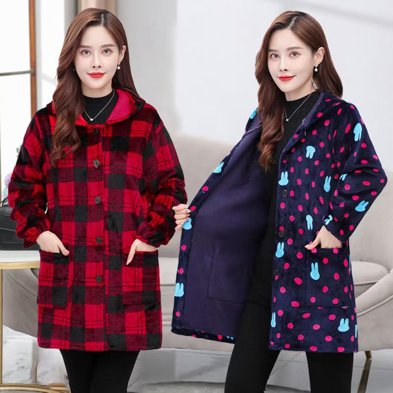 冬季中老年法兰绒罩衣加绒工作服加厚厨房防污耐脏保暖围裙套褂