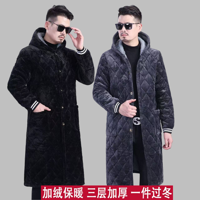男士加绒加厚棉衣加长四川省服
