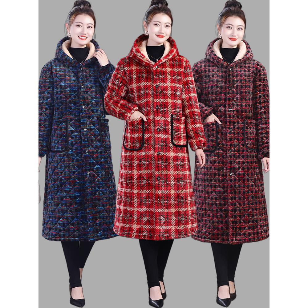 棉服长款保暖棉袄连帽加绒加厚罩