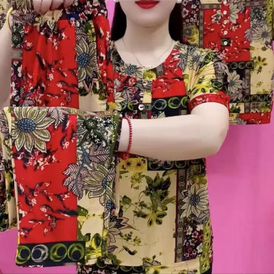 碎花拼色套装大码两件套冰丝透气