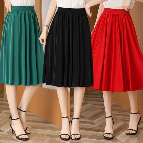 中老年半身裙子成纯色冰丝短裙
