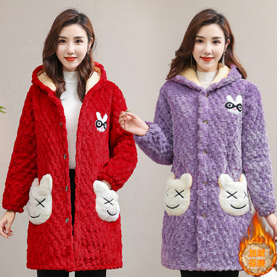 三层加厚家居服特厚防寒罩衣女士