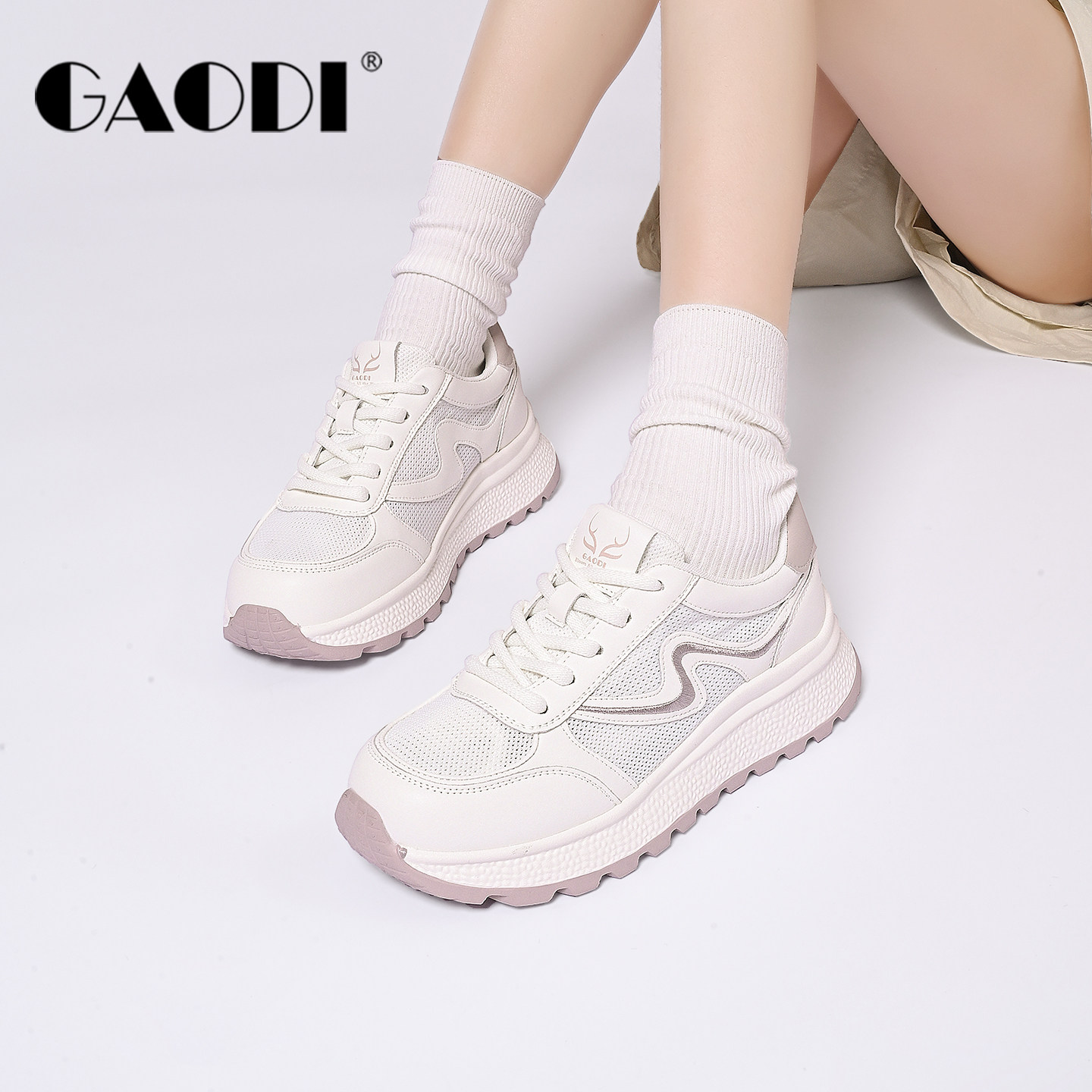 高蒂网面透气阿甘鞋女2026新款夏季厚底增高运动休闲华夫鞋德训鞋