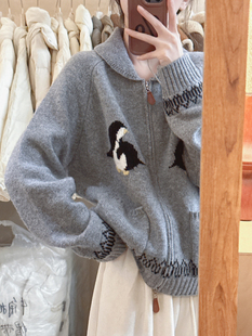 保暖毛衣3568 韩代同款 重工卡通绣花针织开衫