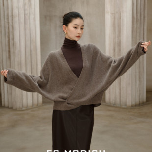 ES MODISH-小众慵懒感宽松交叉V领保暖毛衣（含100羊毛）BL4134