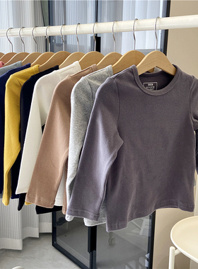 儿童纯色打底衫上衣男女童长袖t恤春秋宝宝纯棉秋衣单件内搭白黑