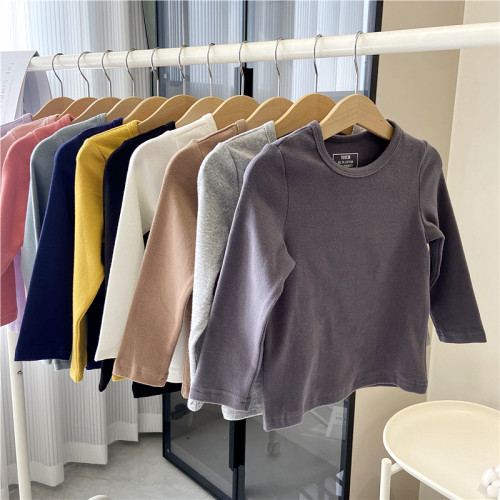 儿童纯色打底衫长袖纯棉圆领